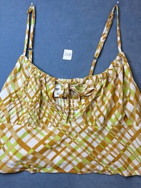 BP By Nordstrom Plaid Spaghetti Strap Crop Top in Mustard and Lime NWT Size S